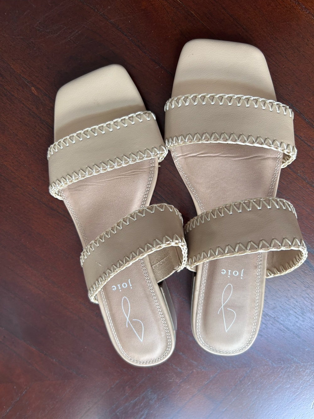 Joie Beige Double-Strap Whipstitch Slide Sandals size 7.5